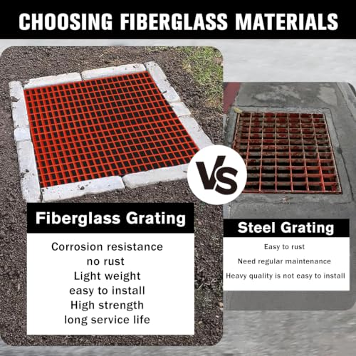 Agfabric 24x48x1in Fiberglass Grating Cover, Heavy Duty FRP Cover for Car Wash, Trench Drain, Driveway Patio Drain Channel, Wearproof, Rustless, Prevent Debris Blocking Channels, Red, 1pc - color: Red, size: 2ftx4ft x 1in