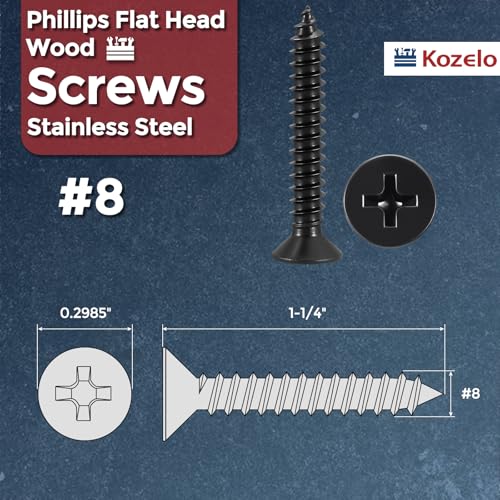 50pcs Phillips Wood Screws #8x1-1/4 304 Stainless Steel Black - color: Black, size: #8x1-1/4"