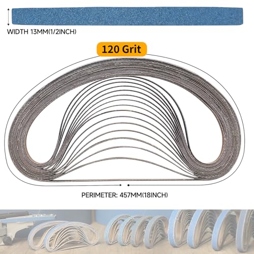 40-Piece Premium 1/2 x 18 Inch Zirconia Sanding Belts 120 Grit - color: 120 Grit, size: 1/2x18 Inch