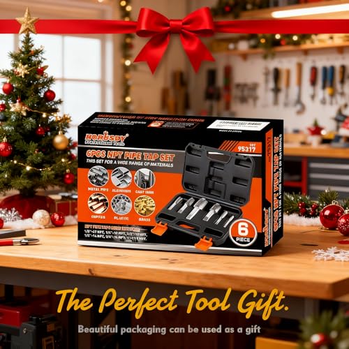 HORUSDY 6-Piece NPT Pipe Tap Set, Carbon Steel Threading Tool Kit for Pipe Taper Threads, Sizes 1/8", 1/4", 3/8", 1/2", 3/4" & 1", Durable Plumbing Tap Set with Storage Case - style: 6-Piece