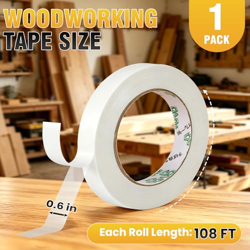 Double Sided Woodworking Tape 1 Pack 0.6IN x 108 Ft Residue-Free - size: 0.6 Inch x 108 Ft