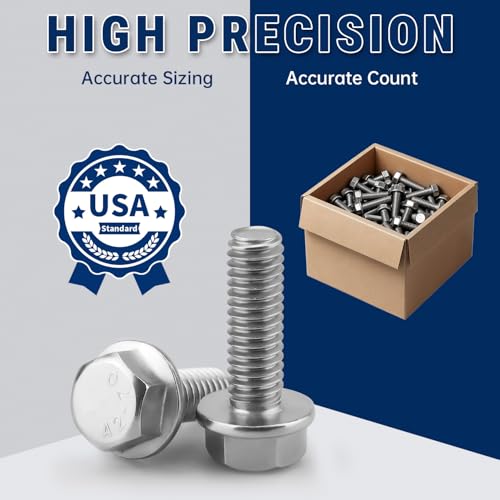 3/8-16 x 1-1/2" Flange Hex Bolts, 304 Stainless Steel 18-8, A2-70 Grade, Non-Serrated Flange Bolts for Automotive Repair, Fully Threaded, 10 Pcs - size: 3/8-16 x 1-1/2