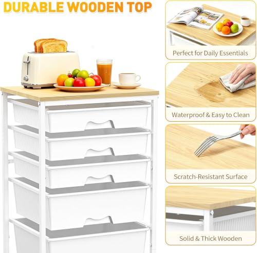 SUNALLY Rolling Carts With 5 Drawers, Storage Drawer Carts for Craft, White - color: White