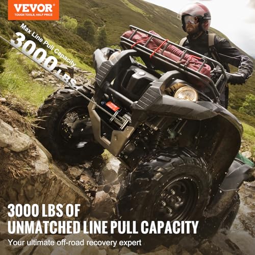 VEVOR ATV Winch, 3000 lb Electric Winch, 12V Small ATV UTV Winch with 3/16 in x 39 ft Steel Cable Roller Fairlead Wired Remote Control, IP55 Waterproof for Towing UTV ATV Car Vehicle Off-Road - size: 3000 LBS