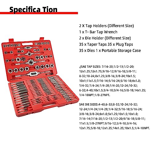 110 Piece Tap and Die Set(SAE&METRIC)Threading Tool Set With Storage Case | Metric Tap and Die Set | Rethreading Kit | Tap Set | Tap and Die Kit