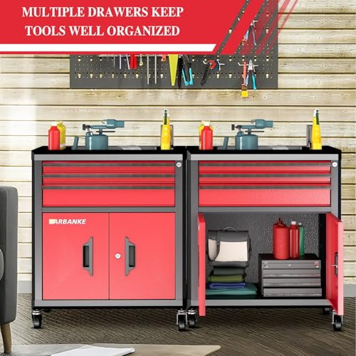 LARBANKE Rolling Tool Chest with 3 Drawers&2 Doors,Tool Chest with Wheels - color: Red, size: 3 drawer and double-door tool chest