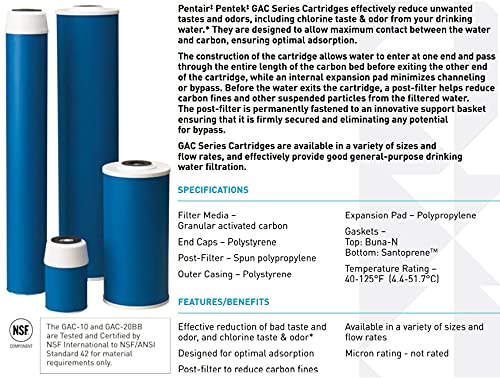 Pentair Pentek GAC-5 Carbon Water Filter, 5-Inch, Under Sink Granular Activated Carbon (GAC) Replacement Cartridge, 5" x 2.5" - size: Pack of 1, style: 5" x 2.5"