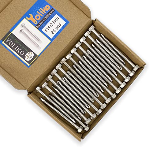 #14 x 3 (1" to 3" Available) Hex Washer Head Self Drilling Screws, 410 Stainless Steel, Self Tapping Sheet Metal Tek Screws, 25 PCS - size: 25 Pcs #14 x 3"