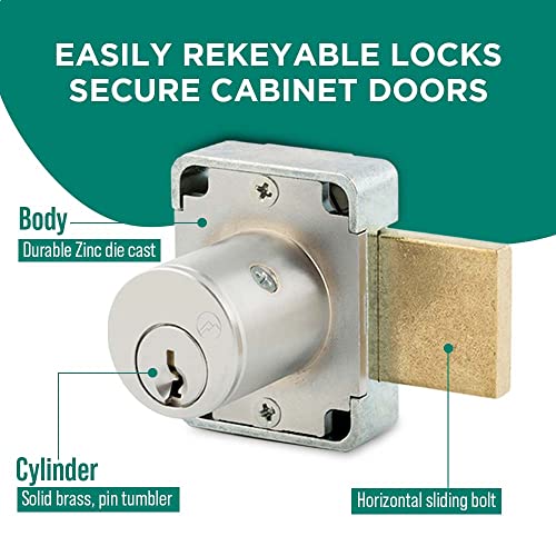Olympus Lock 100DR Deadbolt Lock | 7/8” Chrome Key US26D | NATL KD Easily Rekeyable Cabinet Door Lock, Keyed Different | Grade 1 Door Locks with Keys | Deadbolt Cabinet Locks | Cabinet Lock for Doors