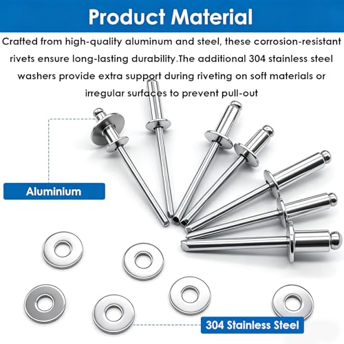 smseace 1500Pcs Aluminum Pop Rivets Kit with Washers in Handheld Box - color: Silver Aluminum, size: 1500pcs