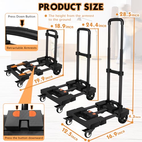 Folding Hand Truck Dolly Cart 500lbs for Travel/Home Use - color: Black
