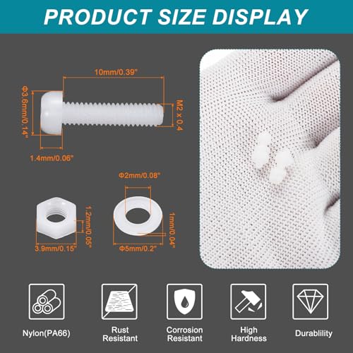 MECCANIXITY 30 Set M2x10mm Nylon PA66 Plastic Cross Round Head Screw Phillips Bolts Hex Nuts Flat Washers Assortment Kit, Metric Full Thread Bolt Fasteners for DIY Machine Assembly, White - color: White, size: M2x10mm