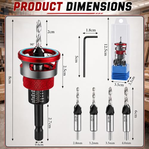 Countersink Drill Bits Set with Adjustable Depth Stop for Woodworking, Blue - color: Blue