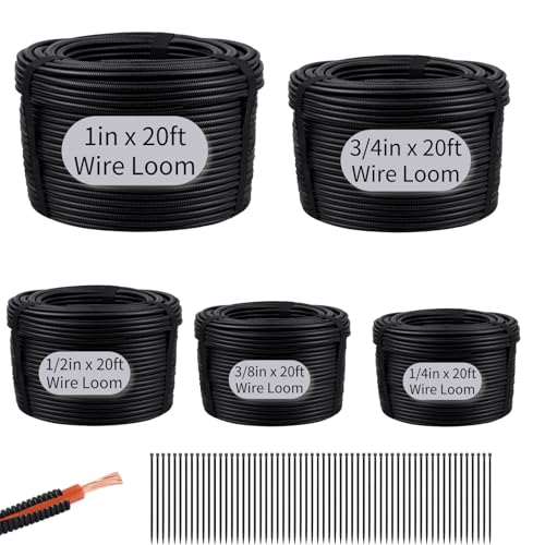 Oleitodh 1" 3/4" 1/2" 3/8" 1/4" OD Split Loom Tubing, 20ft Each, 5 Sizes - color: Black, size: 1/4,3/8,1/2,3/4,1in x 20ft
