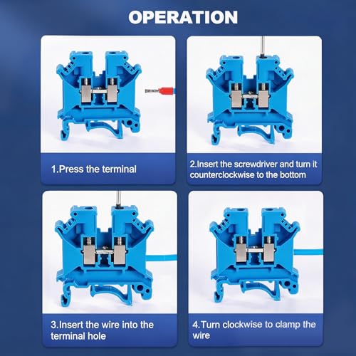 100PCS Red UK5N Terminal Block DIN Rail Terminal Blocks - Application for 24-10AWG 800V Electrical Cabinets Distribution Box,Solar Power System,PLC Industrial Control Automation Panel DIY CNC RV - color: UK5N Blue