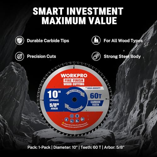 WORKPRO 10" Circular Saw Blade, 60T Fine Finish Wood Cutting - size: 10 INCH