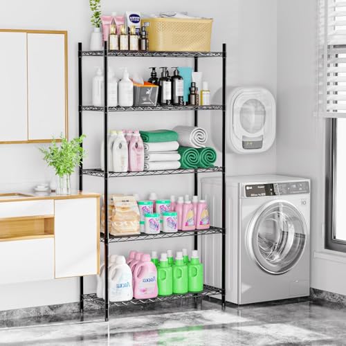 Storage Shelves - 5 Tier Metal Shelving Unit, 14" D × 36" W × 72" H - color: Black, size: 14"D X 36"W x 72"H, 5 Tier