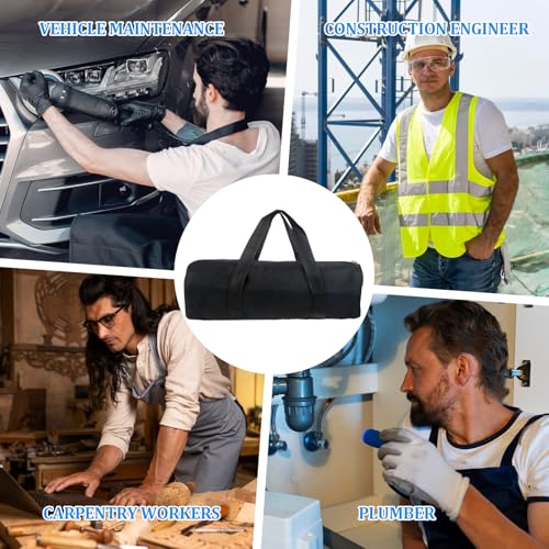 12 Inch Canvas Tool Pouch Small Tool Bag for Men Wide Mouth Tool Storage Bag Large Capacity Tool Tote Handbag Power Tool Organizer for Electricians Mechanic Storage Wrenches Pliers Black (Pack of 2) - size: 12 inch (Pack of 2)