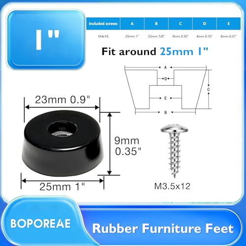 20 Pcs Rubber Feet for Cutting Board with Stainless Screws - size: 1" W X 3/8" H