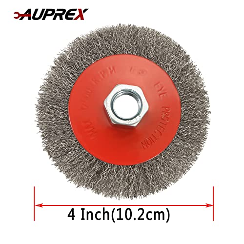 AUPREX 5 Pack 4 Inch Coarse Crimped Wire Wheel Brush for Angle Grinder with 5/8 Inch-11 Threaded Arbor - 0.014 Inch Carbon Steel Wire -Light Duty Conditioning for Metals - size: 4 Inch