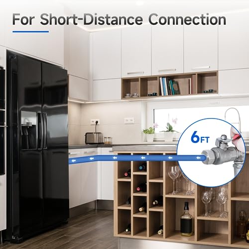 6 FT Refrigerator Water Line, 1/4" Compression Stainless Steel Braided Ice Maker Hose, Fridge Water Line for Refrigerator, Ice Maker Water Hose - size: 6 Feet