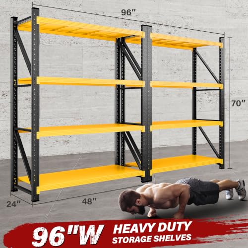 SISESOL Set of 2 48" Wide Heavy Duty Garage Shelving Units,3000LBS 24 Deep Storage Shelves,Yellow Metal Garage Shelves,Large Storage Rack,70 High Steel Shelf,Industrial Shelving for Shop,Warehouse - color: Black Yellow, size: 96"Wx24"Dx70"H