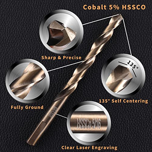 (10PCS) 5/16" Cobalt Drill Bit, HSS M35 Metal Drill Bits for Steel, Stainless Steel, Cast Iron, Hard Plastic and Wood - size: 5/16 10PCS Cobalt