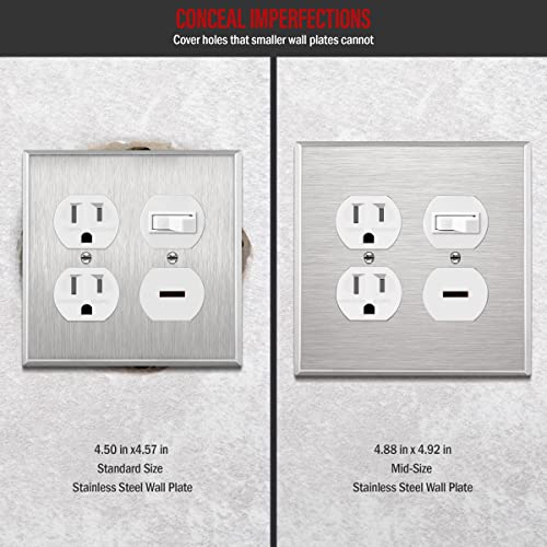 ENERLITES Double Duplex Receptacle Metal Wall Plate, MidSize 2-Gang Silver - color: Stainless Steel, size: Midsize