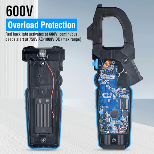 Digital Clamp Meter Multimeter with Inrush | AC DC Current Amp Meter,1000A True RMS,6000 Counts,VFD, LOZ Mode, Voltmeter, Continuity Tester Capacitor, Measures Current Voltage Temperature