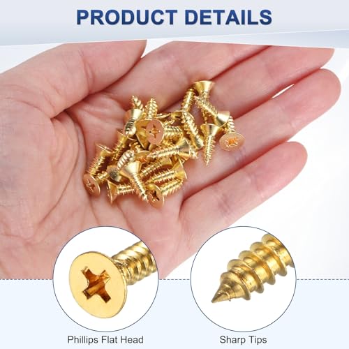 M METERXITY 100-Pack Brass Wood Screws, M4 x 12mm Phillips Flat Head Self-Tapping Screw Connector Fasteners for Door Hinges/Woodworking/Furniture Repair/Gardening/DIY Crafts Decorative Screws - size: M4x12mm