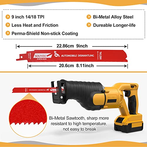 25 Pack 9 in 14/18 TPI Bi-Metal Reciprocating Saw Blades with Organizer Carbide Alloy Steel for Automobile Dismantling Metal Steel Cutting Non-Stick Coated for Less Heat for 1/16-5/16 Medium Metals - size: 9in 25Pack, style: 14/18 Tpi