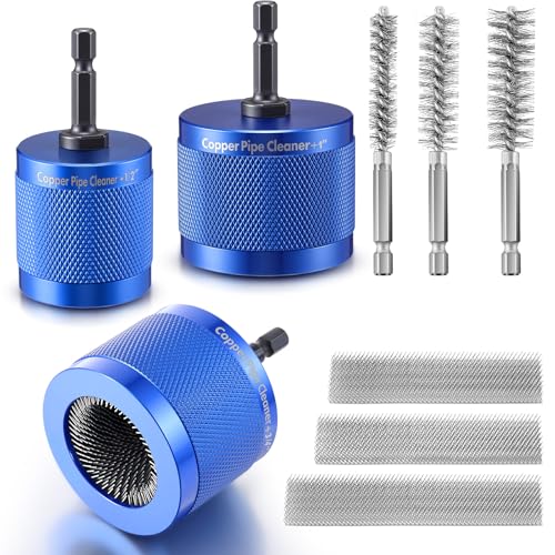 Copper Pipe Cleaner for Drill Set, 1/2", 3/4", 1", Blue - color: Blue, size: 1/2", 3/4'', 1"