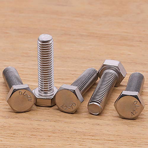 M10-1.5 x 25mm Stainless Steel Hex Bolts, 304 Stainless Steel 18-8, Hex Drive, Full Thread, Coarse Thread UNC, Plain Finish, 10 PCS - size: M10-1.5 x 25mm
