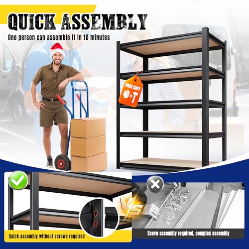 71" H x 35" W Garage Shelving Unit, 2050LBS Heavy Duty Metal Storage Shelves, 5 Tier Adjustable Utility Steel Rack, Freestanding Organizer for Warehouse, Pantry, Basement, Shop Black - size: 35"Wx16"Dx71.2"H