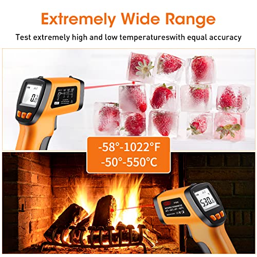 Infrared Thermometer (Not for Human), XinJiaYi Laser Temperature Gun for Pizza Oven, Non-Contact Laser Thermometer Gun for Cooking/BBQ/Grill/HVAC, Surface Thermometer -58°F ~ 1022°F Yellow - color: -58°F ~ 1022°F-Yellow