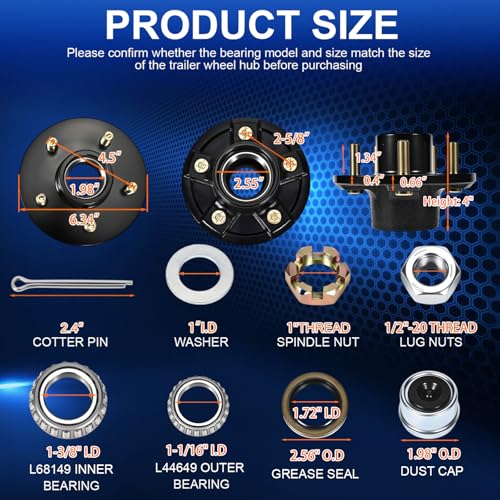 3500lb 5 on 4.5" Trailer Idler Hub Kit for Diameter 6.34" #84 Axle