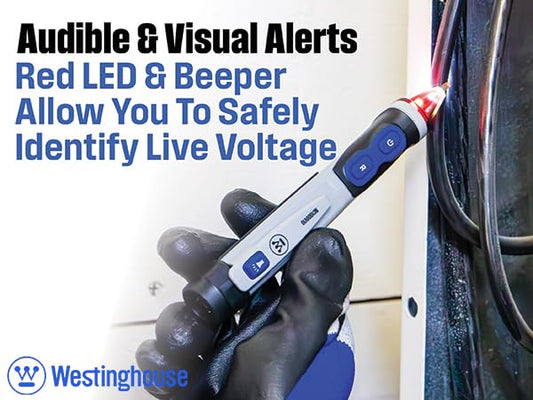 Westinghouse Non-Contact Voltage Tester with Pen, Flashlight & Worklight, Dual Range 12V-1000V AC Low-High Voltage Detector Hot Stick, Sound & Flash Alarm, CAT IV Rating