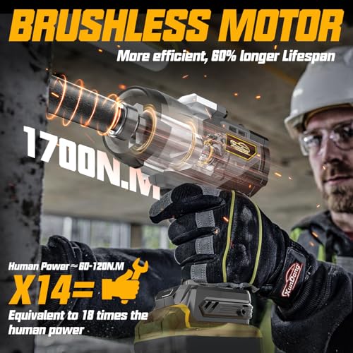 Cordless 1/2" Impact Wrench Compatibe with Dewalt 20V Battery, 1250Ft-lbs(1700N.M) High Torque Impact Gun Heavy Duty, Brushless Electric Power Impact Driver with 4 Sockets&4 Speeds&LED Work Light - size: 1/2" 1700NM Compatibe with Dewalt