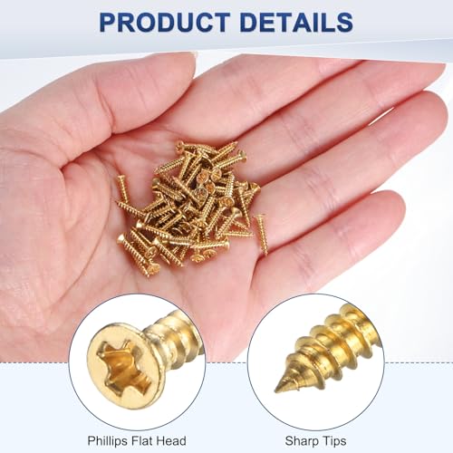 M METERXITY 100-Pack Brass Wood Screws, M2 x 10mm Phillips Flat Head Self-Tapping Screw Connector Fasteners for Door Hinges/Woodworking/Furniture Repair/Gardening/DIY Crafts Decorative Screws - size: M2x10mm