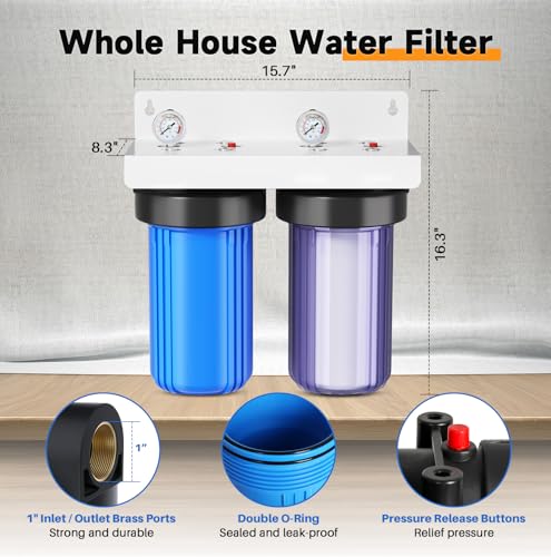 PUREPLUS 2-Stage Whole House Water Filter, Grooved Sediment & KDF Carbon - style: Sediment & Heavy Metal Reduction