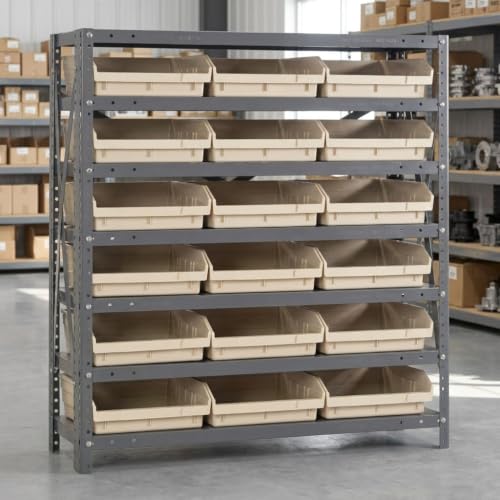Quantum Storage Systems 1239-109IV Steel Shelving Unit with 4' Shelf Bins, 12' D x 36' W x 39' H, Ivory - size: 39" H x 36" W x 12" D, style: 12" L x 12" W x 4" H 18 Economy Ivory Bins