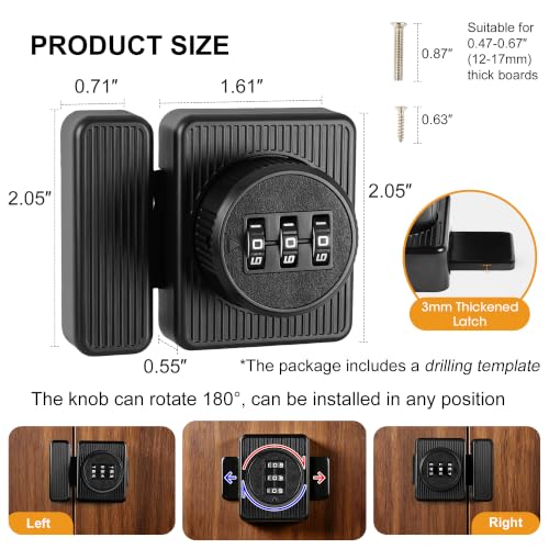 CozyTower Number Combination Cabinet Lock, Latch Lock for Drawer Mailbox - color: Black