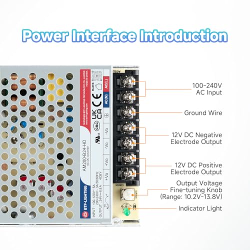 BTF-LIGHTING Power Supply DC24V 200W UL Recognized Component for LED Strip - size: 24V200W