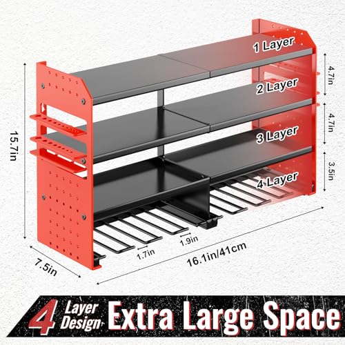 Power Tool Organizer Wall Mount, Metal Power Tool Storage Rack with Screwdriver Holder, Garage Tool Storage Shelves with Screwdriver Holder Plier Holder (Red, 8 Drills Holder) - color: Red, size: 1PC 8 Drills Holder