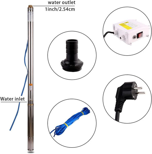 2.5" Tube Stainless Steel Submersible Well Pump 110V 0.5Hp Deep Well Pump 141ft,13GPM 65mm Bore Well Water Pump with Control Box for Home Garden Agricultural Industrial,10m Copper Power Cord - size: 110V/60Hz 0.37KW 0.5HP 1"