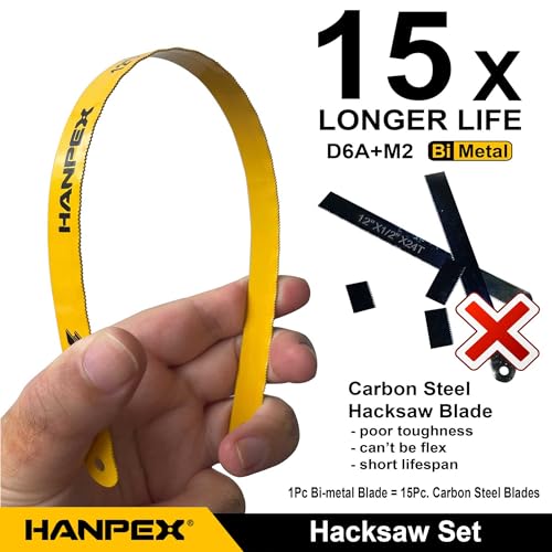 Hanpex 12in. High-Tension Hacksaw Frame with 10pcs Extra Bi-metal Blades, Hand Saw Suitable for Metal, wood, PVC, Carpentry - style: Hacksaw with 10pcs Bi-metal blades