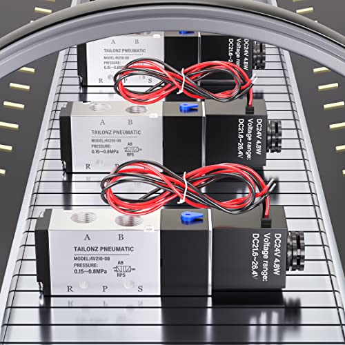 TAILONZ 1/4"NPT DC24V Solenoid Valve 2Position 5Way Outlet wire 4V210-08 - color: DC24V, size: 2 Position 5 Way-1/4"NPT