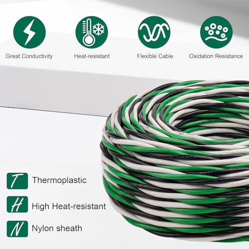 MOOKEERF THHN Wire 12 Gauge 3 Conductor (Black/White/Green) 250FT - OFC Stranded Copper 12 AWG Pre-Twisted Electrical Building Wire 600V with Nylon Jacket for Residential, Industrial, Ground, CNC - size: 12AWG 250FT