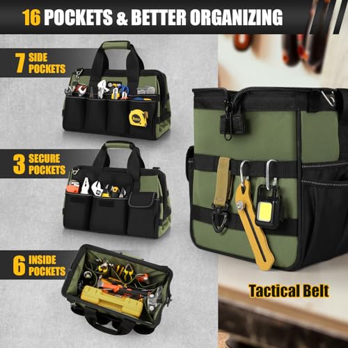 UUP Heavy Duty Tool Bag 15Inch, 16-Pocket Portable Empty Tool Box Organizer - color: Green, size: 15.5 Inch