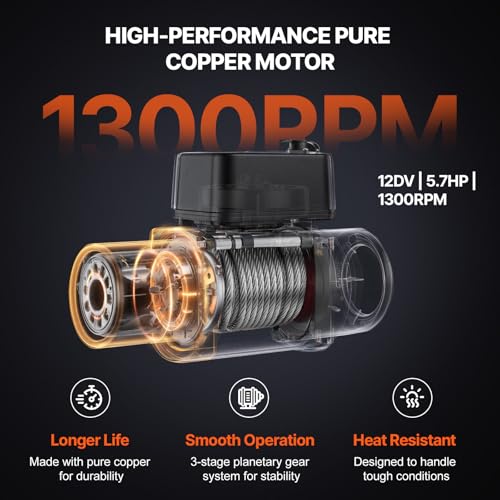 VEVOR Electric Winch, 18,000 lb Truck Trailer Jeep Winch, 12V DC 7/16 in x 85 ft Steel Cable Roller Fairlead Wireless & Wired Remote Control, IP55 Waterproof Towing for Off Road SUV Jeep Truck Trailer - size: 18000 lbs